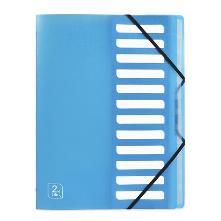 Elba 2nd Life Trieur 12 Compartiments couverture en polypropylène A4 Translucide Bleu