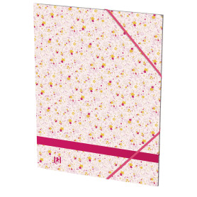OXFORD Pochette 3 Rabats Flowers A4 avec Elastique Couverture Carte Pelliculée Décor Floral