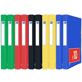 Oxford Lot de 10 Boîtes Capacité Standard Eurofolio+ 24 x 32 cm Dos 25 mm avec Elastique Couverture Carte Coloris Assortis
