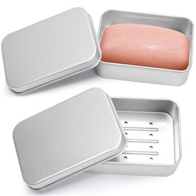 Lot de 2 boîtes à savon en aluminium avec égouttoir