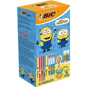 BIC Minions Kit de Papeterie Édition Limitée - 4 Couleurs Stylos-Bille Pointe Moyenne (1