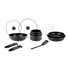Sitram 714946 Batterie de cuisine 14 pcs Alu noir : 2 manches amov. 1 Wok Ø28cm 2 Poêles Ø24