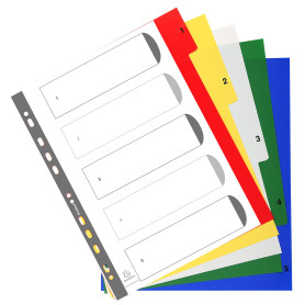 Exacompta - Réf. 85E - Intercalaires en polypropylène avec 5 onglets imprimés numériques de 1 à 5 en couleur - Page d'indexation