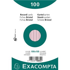Exacompta - Réf. 10832X - Paquet de 100 fiches bristol lignées non perforées - sous film - compatibles avec imprimante jet d'enc