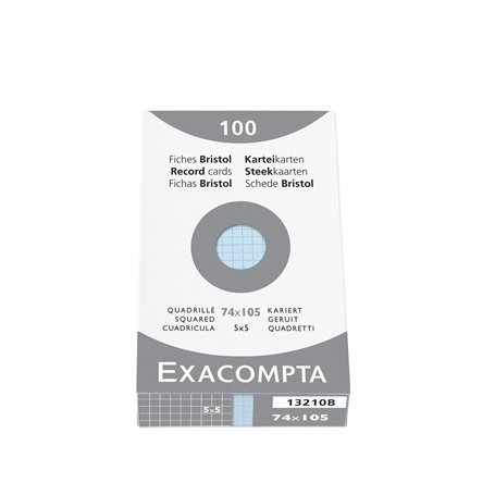 EXACOMPTA étui de 100 fiches Bristol Bleu Azur 74x105 mm quadrillage 5x5