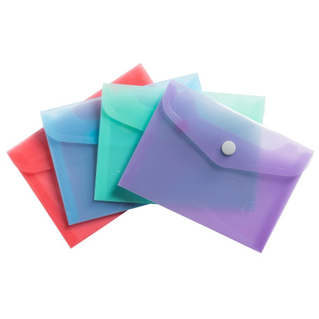 Exacompta - Réf. 35410E - Paquet de 4 pochettes fermeture bouton pression avec rabat - Chromaline Pastel - Dimensions : 19x14cm