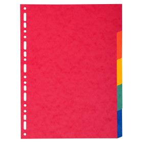Exacompta - Réf. 2105E - Carton de 50 Intercalaires en carte coloris vifs recyclée 220g/m2 avec 5 onglets neutres - Format à cla