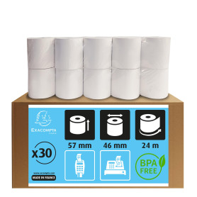 Exacompta - Réf. 40915E - Carton de 30 bobines pour tickets de carte bancaire - largeur 57 mm x diamètre 46 mm - mandrin 12 mm -