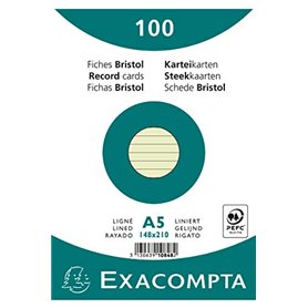 Exacompta - Réf. 10848SE - Paquet de 100 fiches bristol lignées non perforées - sous film - compatibles avec imprimante jet d'en