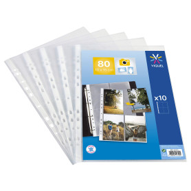 Viquel - Lot de 10 Pochettes transparentes perforées pour photos 10x15 ou cartes postales - Protection durable en polypropylène