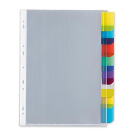 OXFORD 10 Lots de 8 Pochettes Perforées Intercalaires à Onglets Colorés A4XL Polypro Lisse Epaisseur 11/100ème Incolore