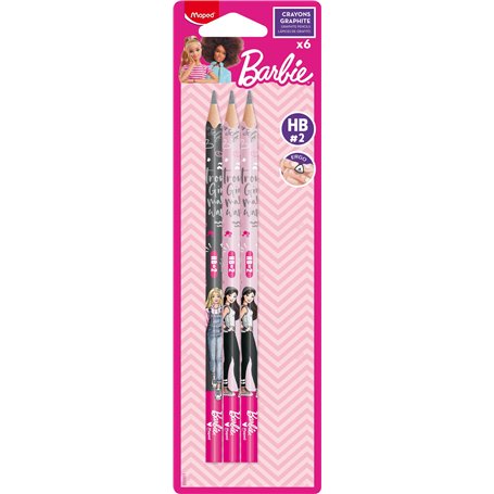 Maped – 6 Crayons Graphite HB #2 BARBIE - Crayons à Papier - Forme Triangulaire Ergonomique - Pack de 6 Crayons Papier