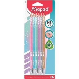 Maped 6 Crayons à papier HB embout gomme Glitter Deco Pastel Maped 6 Crayons à papier HB embout gomme Glitter Deco Pastel