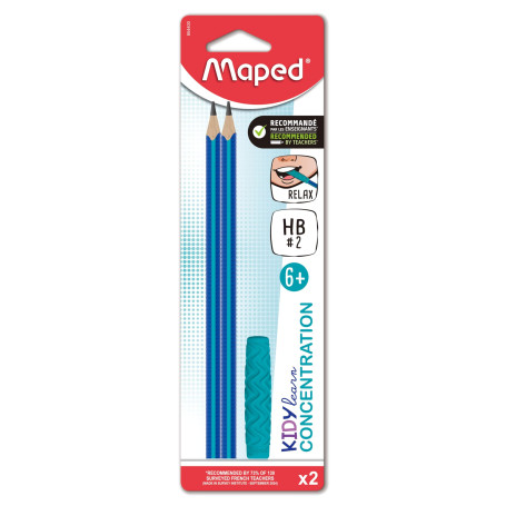 Maped - Crayon Graphite Kidy Learn Concentration avec Embout Relaxant & Déstressant - Forme Triangulaire Ergonomique - Mine HB2