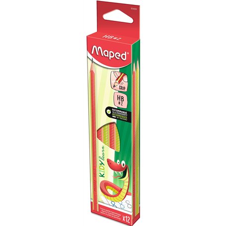 Maped – Crayons d’apprentissage surface anti-dérapante pack X12 – Crayons texturés motifs serpent – crayons extrudés embout coup