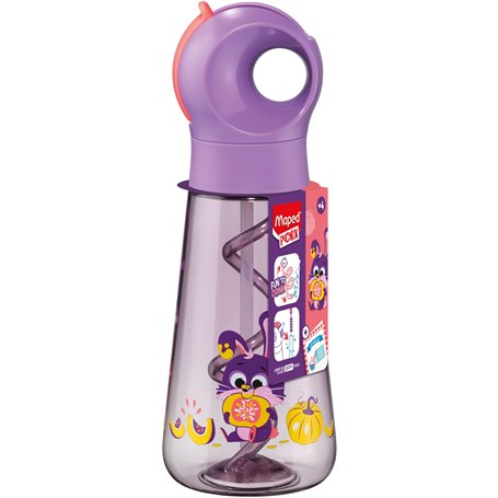 Maped Picnik - Gourde Ecozen Lapin Violet Fluo - Paille Intégrée qui fait des Bulles - Ouverture Manuelle Facile - Poignée Intég
