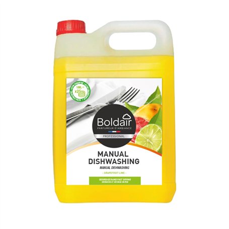 BOLDAIR- Liquide vaisselle main- Parfum pamplemousse & citron- Action 3en1- Ultra concentrée- 5L- Fabrication Française