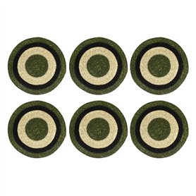 NOVASTYL - Lot 6 Sets de Table Luna Rond 38cm en jonc de mer Naturel et Vert - 5014067