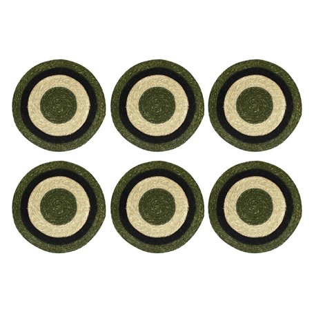 NOVASTYL - Lot 6 Sets de Table Luna Rond 38cm en jonc de mer Naturel et Vert - 5014067