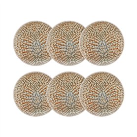 NOVASTYL - Lot 6 assiettes desserts ambre 20cm en grès marron et beige - 2614612