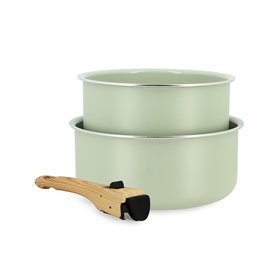 MENASTYL - Lot de 2 casseroles amovibles revêtement antiadhésif céramique sans PFAS/PTFE - 2 casseroles 16/18cm et 1 poignée - T