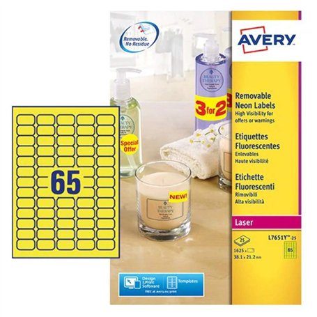 Avery - L7651Y-25-1625 Étiquettes enlevables laser - 38