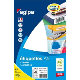AGIPA Etui A5 (16F) de 320 étiquettes multi-usage Permanentes 25x48