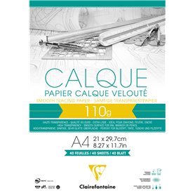 Clairefontaine 975106C Bloc Collé Papier Calque - 40 Feuilles Papier Calque Hautement Transparent - A4 21x29