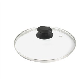 Equinox 517584 Couvercle en Verre Trempé Ø24 cm avec Rebord en Acier Inoxydable - Résistant aux Hautes Températures