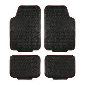 TURBOCAR - Tapis caoutchouc voiture - Avec liseré rouge - 4 pièces - Surface antidérapante - Se nettoie facilement avec un chiff