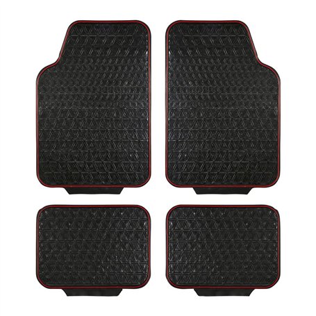 TURBOCAR - Tapis caoutchouc voiture - Avec liseré rouge - 4 pièces - Surface antidérapante - Se nettoie facilement avec un chiff