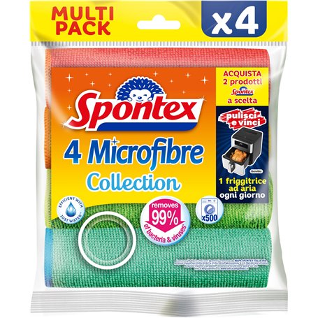 Spontex Lot de 4 Chiffons Multi-usages colorés en Microfibre Textile