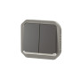 Plexo New 069806L Interrupteur double pour pièces humides/double bouton-poussoir + bouton-poussoir et contact inverseur