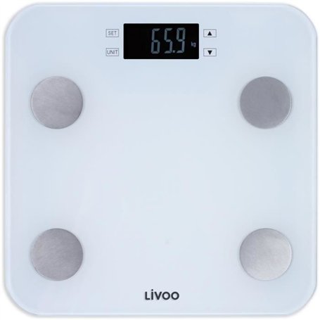 Pese-personne impédancemetre - LIVOO - DOM427W - 7 indicateurs - Max 180 kg - 13 profils - LCD - Marche et arret auto - Blanc
