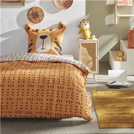 Ensemble parure de lit enfant + coffre de rangement pouf pliable - TODAY - JUNGLE - 140 x 200 cm - Coton