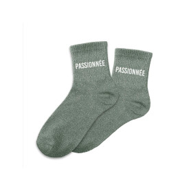 Chaussettes vertes à paillettes "passionnée"