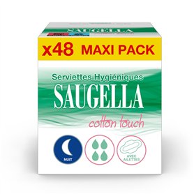 Saugella - Cotton Touch Nuit - Serviettes Hygiéniques - Très Absorbantes – Extra-fines - Hypoallergéniques Avec Ailettes - Anti-