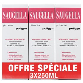 Saugella - Poligyn - Soin lavant intime - Ménopause - Soulage les désagréments et démangeaisons intimes - Lot de 3x250ml