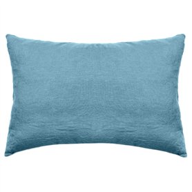 Taie d'oreiller uni 50x70 cm Lin lavé froissé SONATE Bleu Topaze