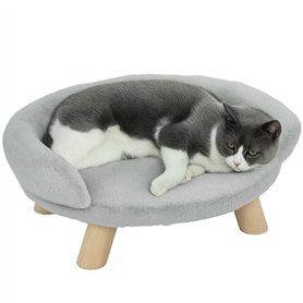 PawHut Canapé pour Chien lit pour Chien Chat Animal Domestique Amovible Lavable revêtement en Peluche Pieds en Bois de pin Solid