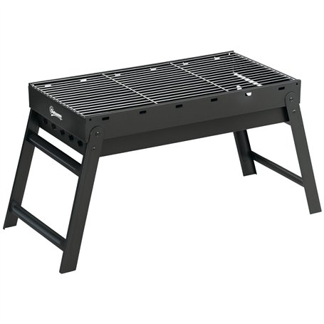 Outsunny Barbecue au charbon de bois portable pliable BBQ grill sur pieds avec bassin à charbon extractible 74L x 30l x 37H cm