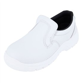Chaussure de Cuisine Blanche Forme Mocassin Idéale Chaussure Industrie Agro Alimentaire avec Protection ISO20346 Forme Mocassin
