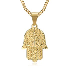BOBIJOO Jewelry - Pendentif Main de Fatma Marie Fatima Collier Protection Acier Inoxydable Or Doré Plaqué Chaîne