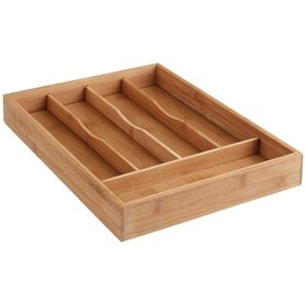 Range Couverts en Bambou - Organiseur pour Tiroir de Cuisine 5 Compartiments – Résistant Durable Ecologique (34 x 25 cm)