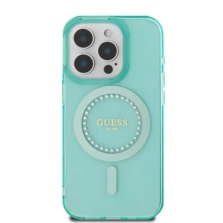 CG MOBILE Guess Magsafe IML Coque Rigide avec Strass pour iPhone 16 Pro Max Vert