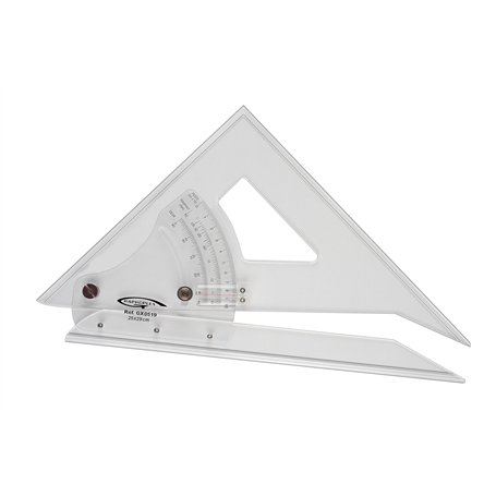 GRAPHOPLEX Equerre/Rapporteur ajustable de 45° à 90° bords antitaches Transparent