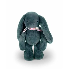 DOUDOU ET COMPAGNIE - Lapin Fleurette Eucalyptus 35 cm – Peluche Ultra Douce Vert Foncé – Doudou Bébé dès la Naissance – Foulard
