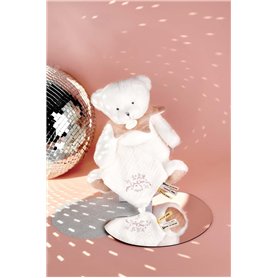 DOUDOU ET COMPAGNIE - Pantin Ours Rose avec Doudou Mouchoir Brodé - Peluche Collector Anniversaire 25 Ans - Idée Cadeau Naissanc