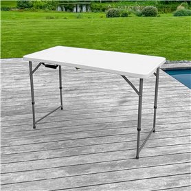 SKYLANTERN® Table Pliante 120 cm d'Appoint Rectangulaire Blanche Hauteur Réglable - Table de Camping 6 Personnes L120 x l60 x H7