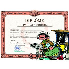 Gaston Lagaffe GLDP-7030 Carte double avec enveloppe Diplôme du Parfait Petit Bricoleur - Perceuse Plombier Réparateur Bricoleus